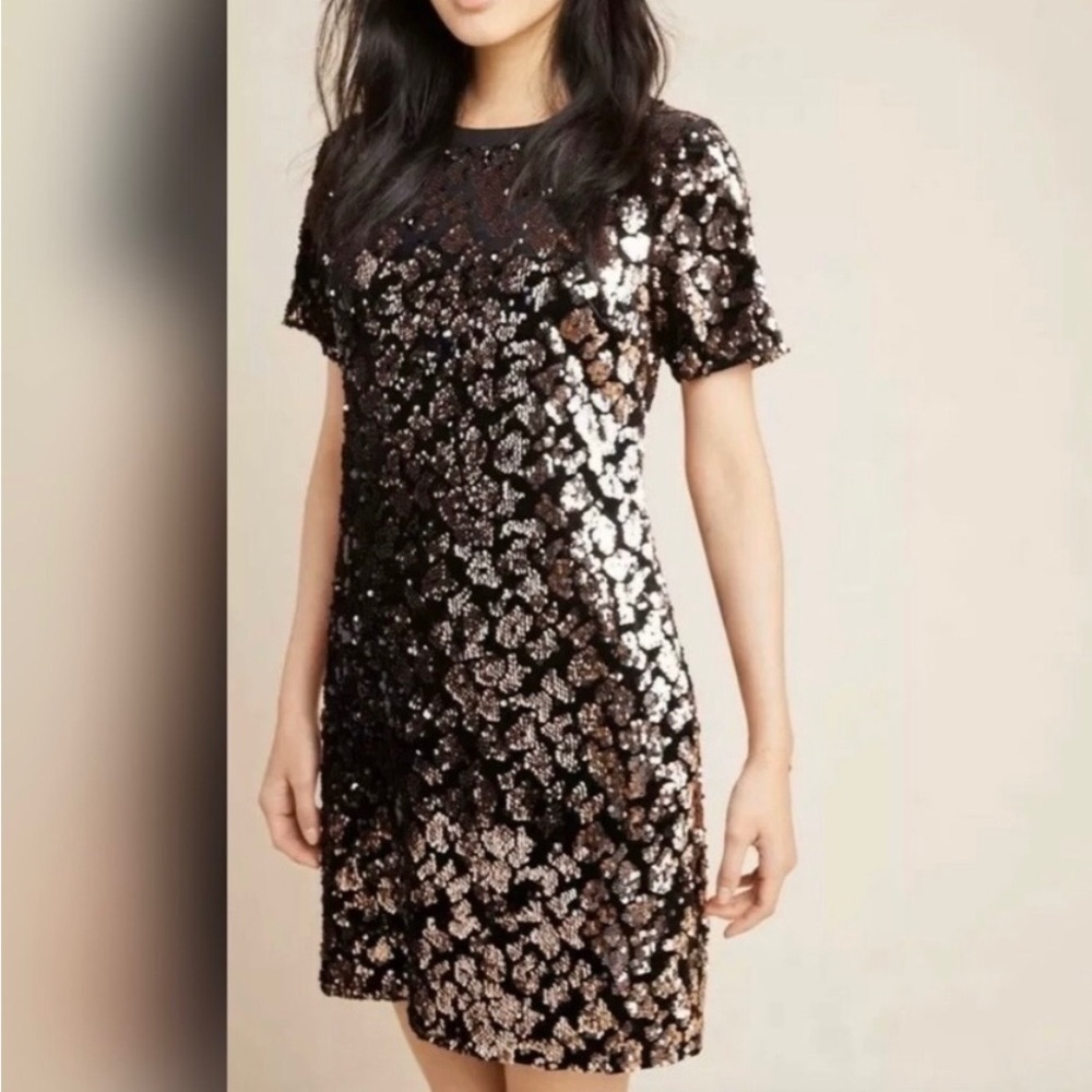 Ro and De for Anthropologie Andi Sequin Velvet Tee Dress NWT
